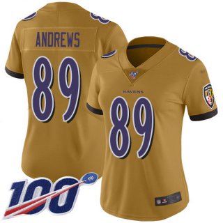 Nike Ravens #89 Mark Andrews Gold Women's Stitched NFL Limited Inverted Legend 100th Season Jersey
