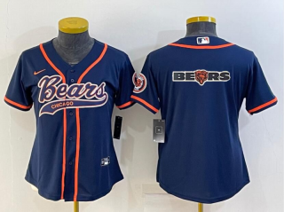 Women's Chicago Bears Navy Team Big Logo With Patch Cool Base Stitched Baseball Jersey