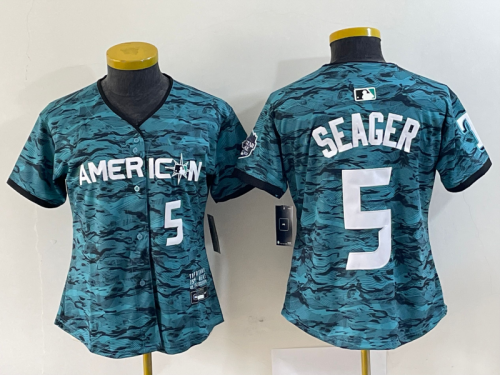 Women's Texas Rangers #5 Corey Seager Number Teal 2023 All Star Stitched Baseball Jersey