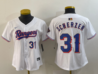 Women's Texas Rangers #31 Max Scherzer Number White 2024 Gold Collection Limited Cool Base Jerseys