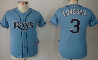 Tampa Bay Rays #3 Evan Longoria Light Blue Kids Jersey