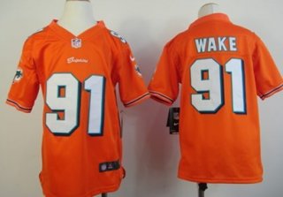 Nike Miami Dolphins #91 Cameron Wake Orange Game Kids Jersey