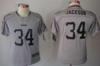 Nike Oakland Raiders #34 Bo Jackson Lights Out Gray Kids Jersey