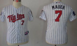 Minnesota Twins #7 Joe Mauer White Pinstripe Kids Jersey