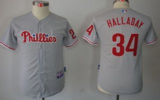 Philadelphia Phillies #34 Roy Halladay Gray Kids Jersey