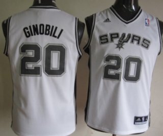 San Antonio Spurs #20 Manu Ginobili White Kids Jersey