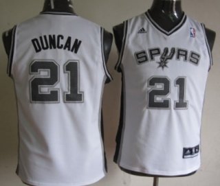 San Antonio Spurs #21 Tim Duncan White Kids Jersey