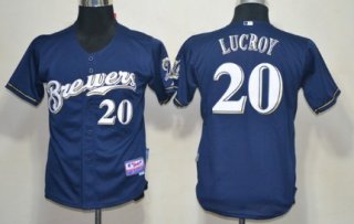 Milwaukee Brewers #20 Jonathan Lucroy Navy Blue Kids Jersey