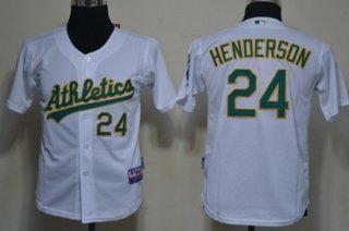 Oakland Athletics #24 Rickey Henderson White Kids Jersey