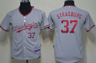 Washington Nationals #37 Stephen Strasburg Gray Kids Jersey