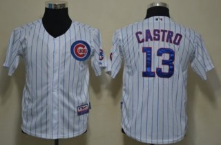 Chicago Cubs #13 Starlin Castro White Pinstirpe Kids Jersey