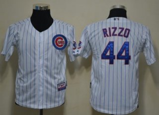 Chicago Cubs #44 Anthony Rizzo White Pinstirpe Kids Jersey