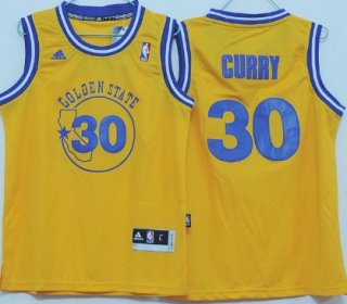 Golden State Warriors #30 Stephen Curry ABA Hardwood Classic Swingman Yellow Kids Jersey