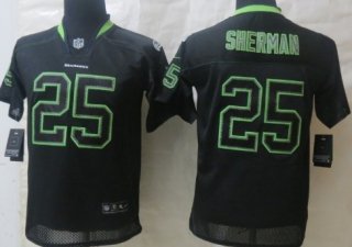 Nike Seattle Seahawks #25 Richard Sherman Lights Out Black Kids Jersey