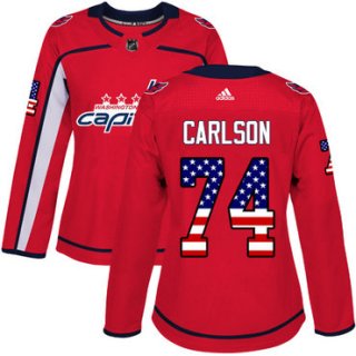 Adidas Washington Capitals #74 John Carlson Red Home Authentic USA Flag Women's Stitched NHL Jersey