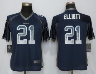 Women's Dallas Cowboys #21 Ezekiel Elliott Navy Blue Drift Fashion NFL Nike Jersey