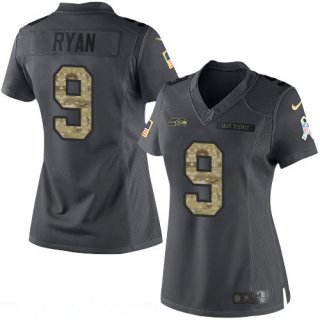 Women's Seattle Seahawks #9 Jon Ryan Black Anthracite 2016 Salute To Service Stitched NFL Nike Limited Jersey