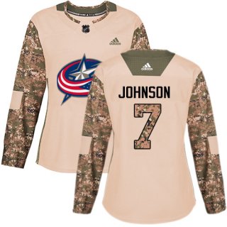 Adidas Columbus Blue Jackets #7 Jack Johnson Camo Authentic 2017 Veterans Day Women's Stitched NHL Jersey