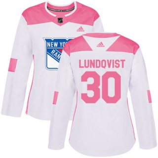 Adidas New York Rangers #30 Henrik Lundqvist White Pink Authentic Fashion Women's Stitched NHL Jersey