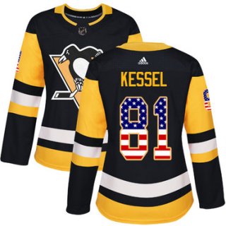 Adidas Pittsburgh Penguins #81 Phil Kessel Black Home Authentic USA Flag Women's Stitched NHL Jersey