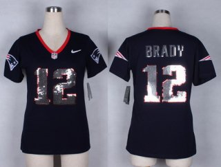 Nike New England Patriots #12 Tom Brady Handwork Sequin Lettering Fashion Orange Womens Jersey