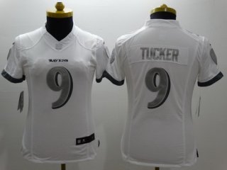 Nike Baltimore Ravens #9 Justin Tucker Platinum White Limited Womens Jersey