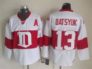 Men's Detroit Red Wings #13 Pavel Datsyuk 2008-09 White CCM Vintage Throwback Jersey