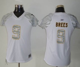 New Orleans Saints #9 Brees White Womens Zebra Field Flirt Fashion Jersey