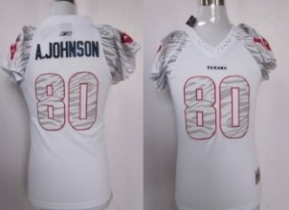 Houston Texans #80 Andre Johnson White Womens Zebra Field Flirt Fashion Jersey