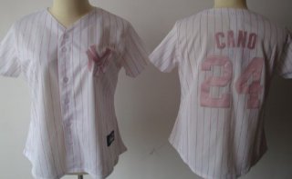 New York Yankees #24 Robinson Cano White With Pink Pinstripe Womens Jersey