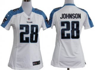 Nike Tennessee Titans #28 Chris Johnson White Game Womens Jersey