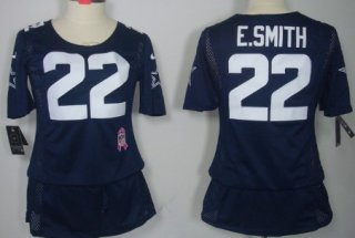 Nike Dallas Cowboys #22 Emmitt Smith Breast Cancer Awareness Navy Blue Womens Jersey