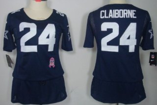 Nike Dallas Cowboys #24 Morris Claiborne Breast Cancer Awareness Navy Blue Womens Jersey