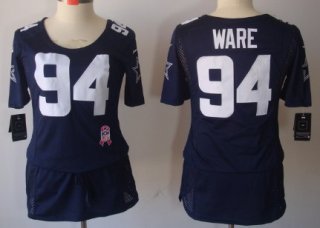 Nike Dallas Cowboys #94 DeMarcus Ware Breast Cancer Awareness Navy Blue Womens Jersey