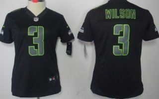 Nike Seattle Seahawks #3 Russell Wilson Black Impact Limited Womens Jersey