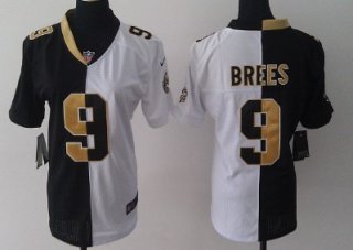 Nike New Orleans Saints #9 Drew Brees Black/White Two Tone Womens Jersey