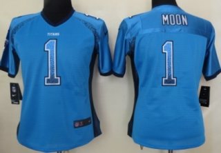 Nike Tennessee Titans #1 Warren Moon Drift Fashion Blue Elite Womens Jersey