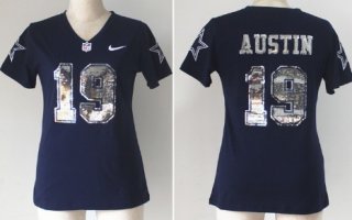 Nike Dallas Cowboys #19 Miles Austin Handwork Sequin Lettering Fashion Blue Womens Jersey