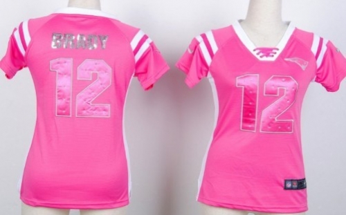 Nike New England Patriots #12 Tom Brady Drilling Sequins Pink Womens Jersey