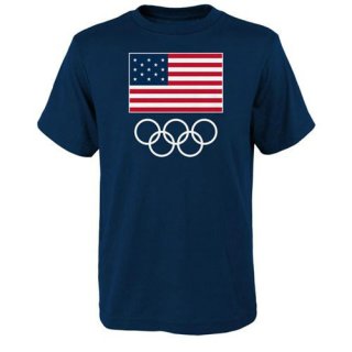 Team USA 2016 Olympics Flags & Rings T-Shirt Navy