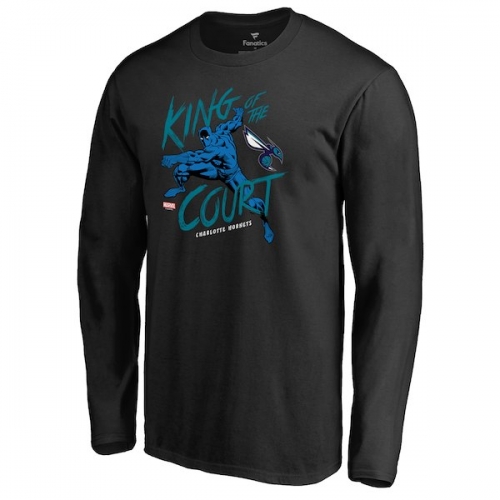 Men's Charlotte Hornets Fanatics Branded Black Marvel Black Panther King of the Court Long Sleeve T-Shirt