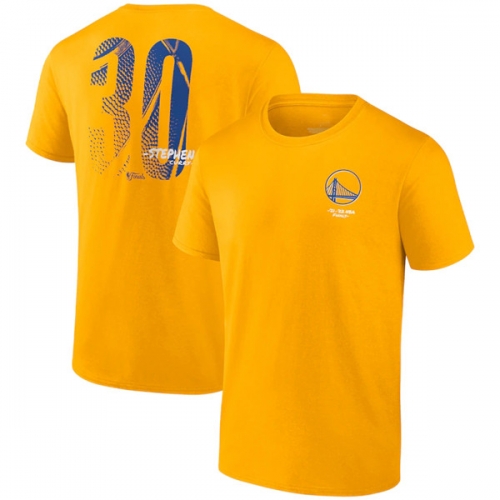 Men's Golden State Warriors #30 Stephen Curry 2021-2022 Gold NBA Finals Champions Name & Number T-Shirt