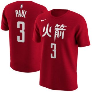 Men's Houston Rockets 3 Chris Paul Nike Red City Edition Name & Number Performance T-Shirt