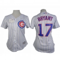 Cubs #17 Kris Bryant White(Blue Strip) Women's Fashion Stitched MLB Jersey