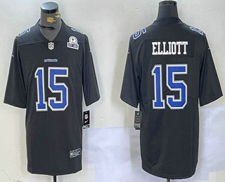 Men's Dallas Cowboys #15 Ezekiel Elliott Black Throwback With 1960 Patch Vapor Limited Stitched Jersey