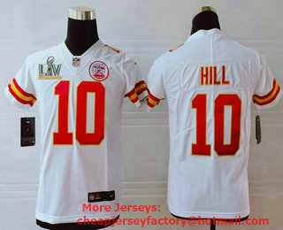 Youth Kansas City Chiefs #10 Tyreek Hill White 2021 Super Bowl LV Vapor Untouchable Stitched Nike Limited NFL Jersey