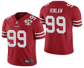 Men's San Francisco 49ers #99 Javon Kinlaw Red 75th Anniversary Patch 2021 Vapor Untouchable Stitched Nike Limited Jersey