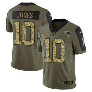 Men's Olive New England Patriots #10 Mac Jones 2021 Camo Salute To Service Limited Stitched Jersey