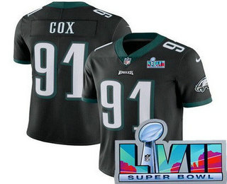 Men's Philadelphia Eagles #91 Fletcher Cox Limited Black Super Bowl LVII Vapor Jersey