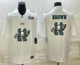 Men's Philadelphia Eagles #11 AJ Brown Super Bowl LVII Patch White Shadow Logo Limited Stitched Jersey